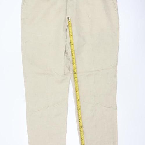 Jaeger Men’s Beige 38in Linen Flax Regular Straight Dress Trousers