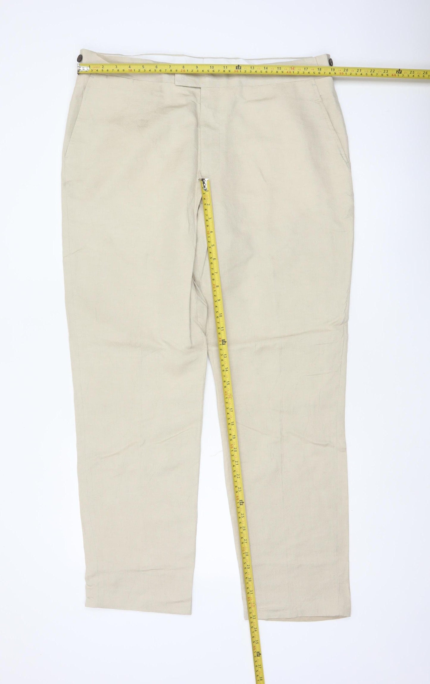 Jaeger Men’s Beige 38in Linen Flax Regular Straight Dress Trousers