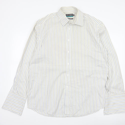 Marks & Spencer Men White Stripe Cotton Non-Iron Shirt Size 16