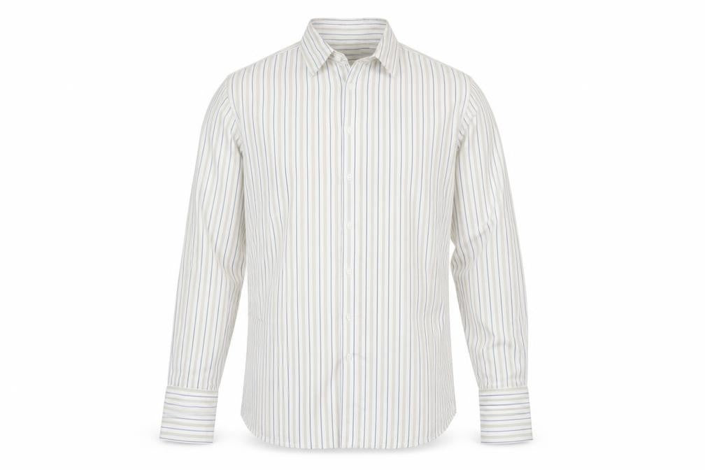 Front view of Marks & Spencer Men White Stripe Cotton Non-Iron Shirt, size 16