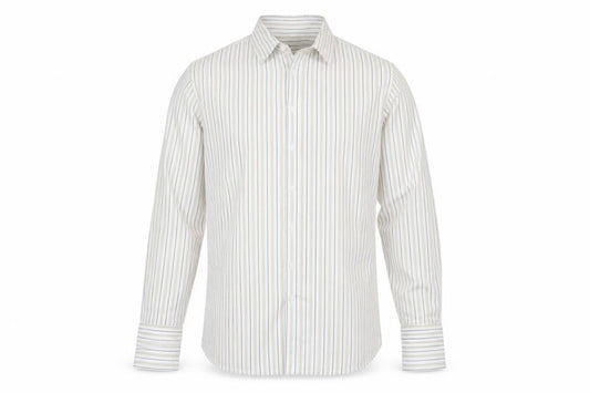 Front view of Marks & Spencer Men White Stripe Cotton Non-Iron Shirt, size 16