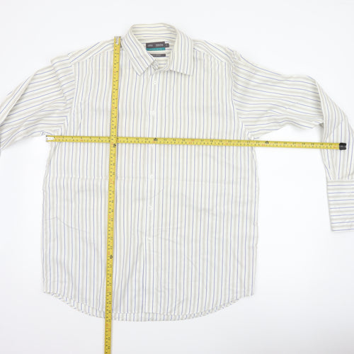Marks & Spencer Men White Stripe Cotton Non-Iron Shirt Size 16
