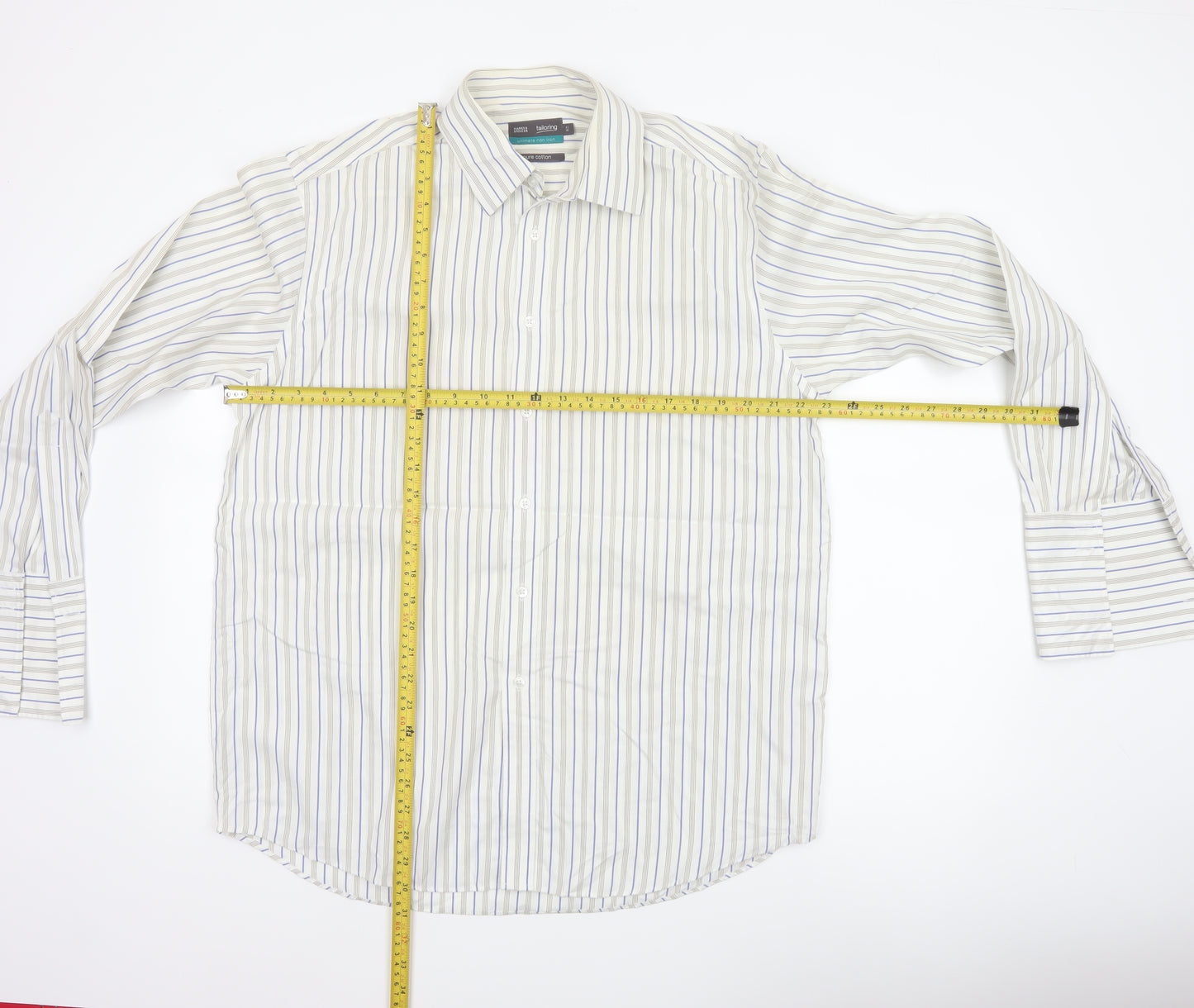 Marks & Spencer Men White Stripe Cotton Non-Iron Shirt Size 16