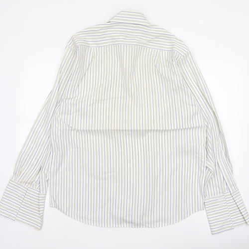 Marks & Spencer Men White Stripe Cotton Non-Iron Shirt Size 16