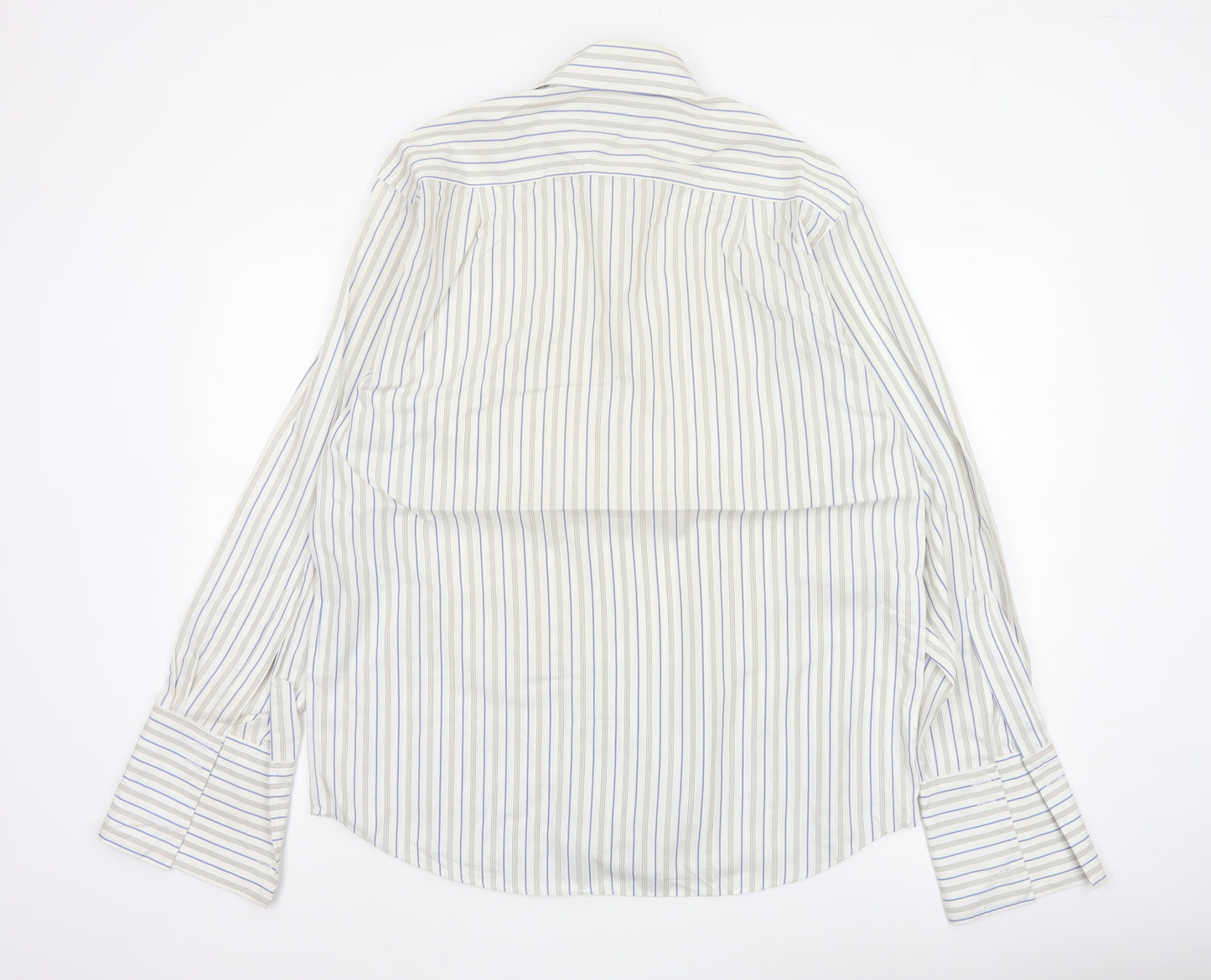 Marks & Spencer Men White Stripe Cotton Non-Iron Shirt Size 16