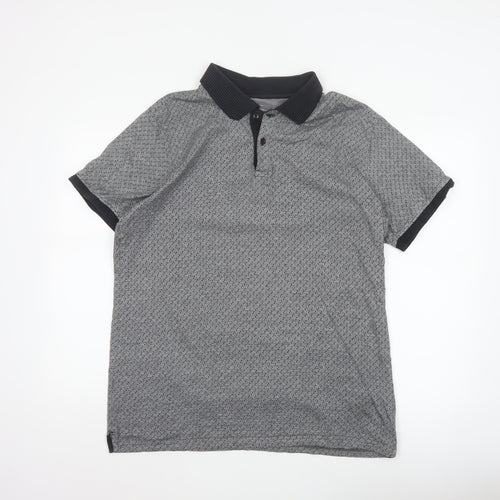 Peter Werth Men's Grey XL Striped Cotton Short Sleeve Polo Shirt