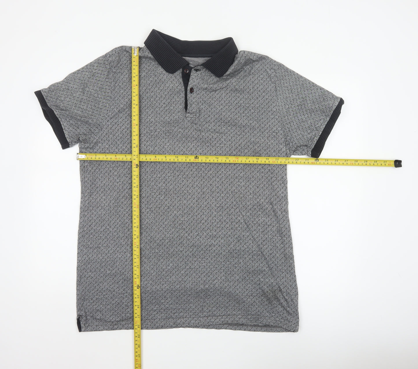Peter Werth Men's Grey XL Striped Cotton Short Sleeve Polo Shirt