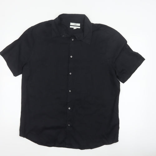 Marks and Spencer Men Black L Pure Linen Short Sleeve Button-Up Shirt