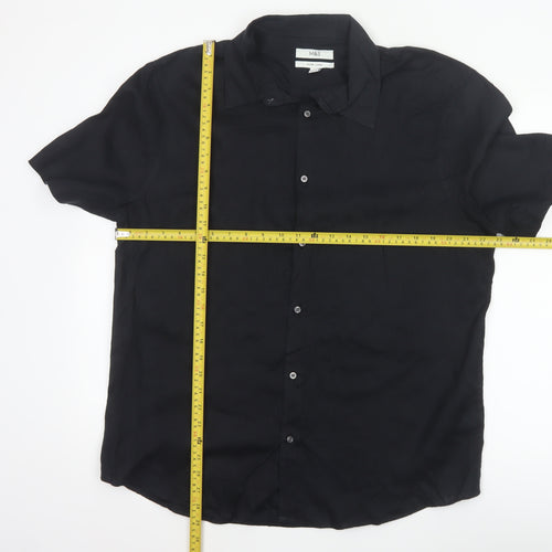 Marks and Spencer Men Black L Pure Linen Short Sleeve Button-Up Shirt