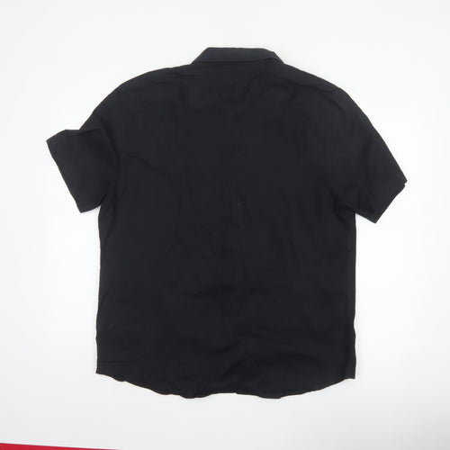 Marks and Spencer Men Black L Pure Linen Short Sleeve Button-Up Shirt