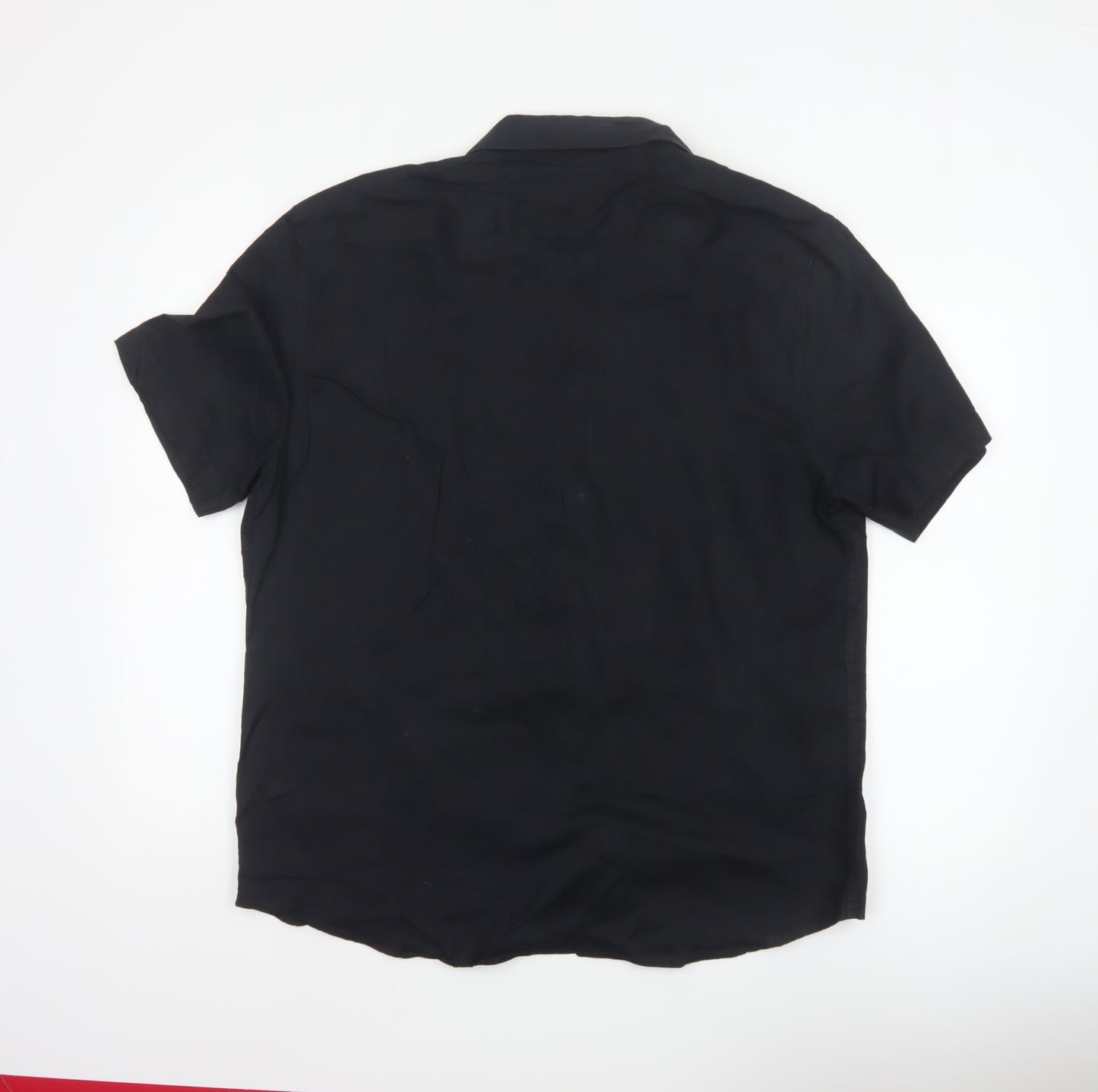 Marks and Spencer Men Black L Pure Linen Short Sleeve Button-Up Shirt