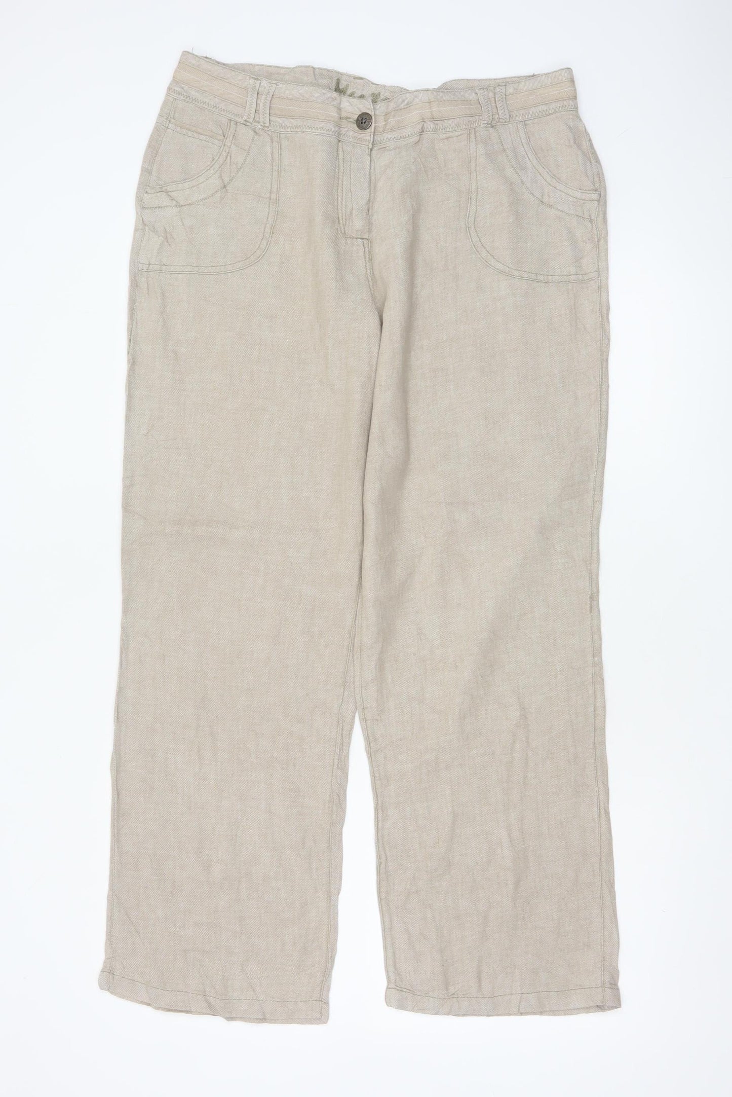 Hurricane Women’s Beige UK 14 Slim Linen Cotton Carpenter Trousers