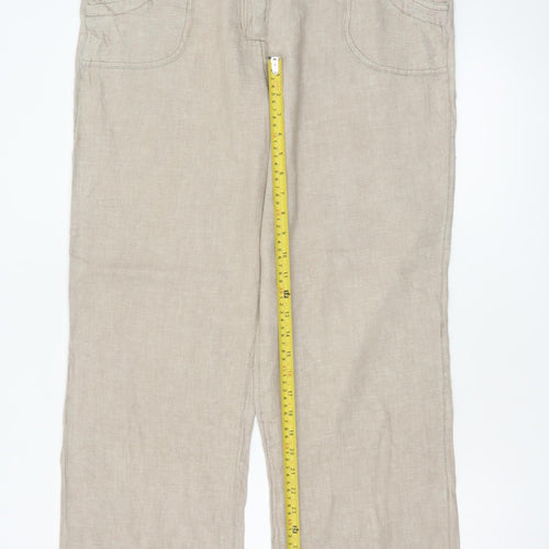 Hurricane Women’s Beige UK 14 Slim Linen Cotton Carpenter Trousers