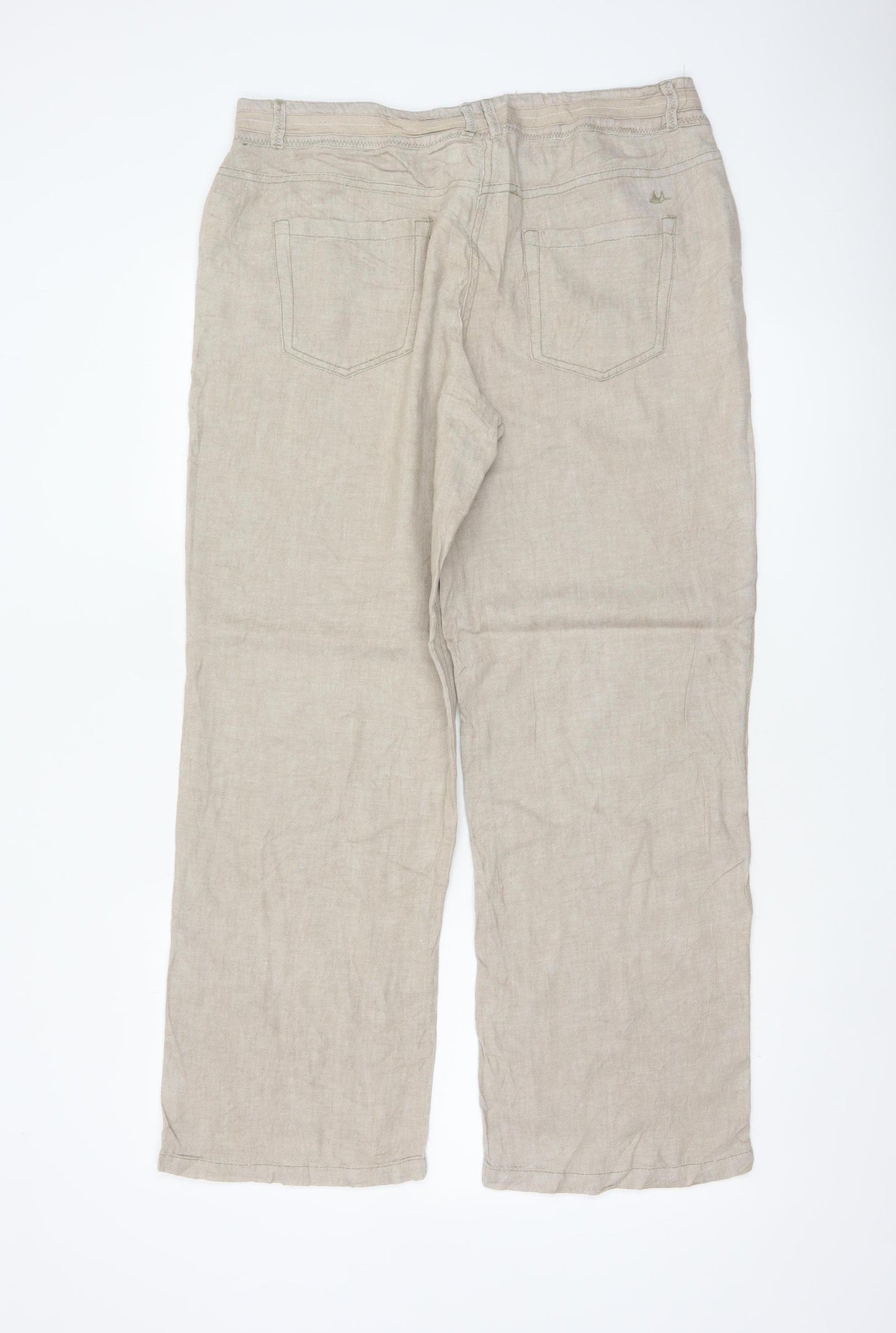 Hurricane Women’s Beige UK 14 Slim Linen Cotton Carpenter Trousers