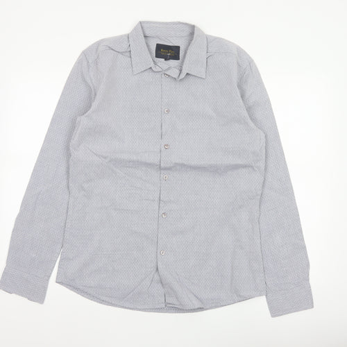 Retro Fire Men's Grey M Geometric Cotton Long Sleeve Button-Up Shirt