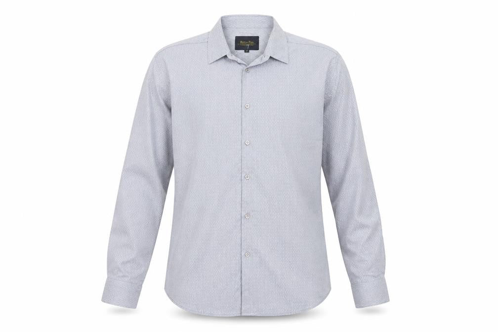 Front view of Retro Fire Men's Grey M Geometric Cotton Long Sleeve Button-Up Shirt