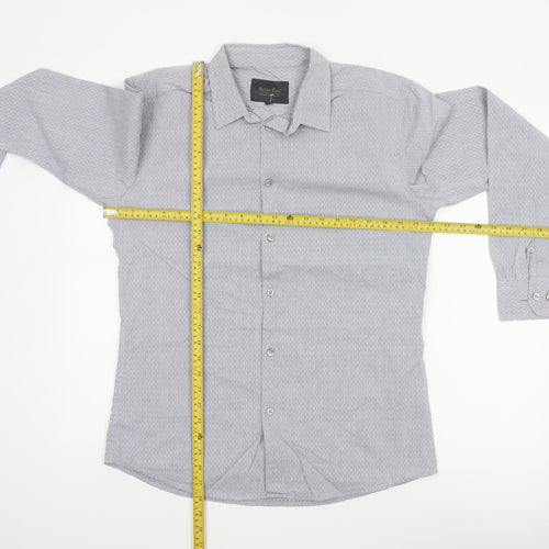 Retro Fire Men's Grey M Geometric Cotton Long Sleeve Button-Up Shirt