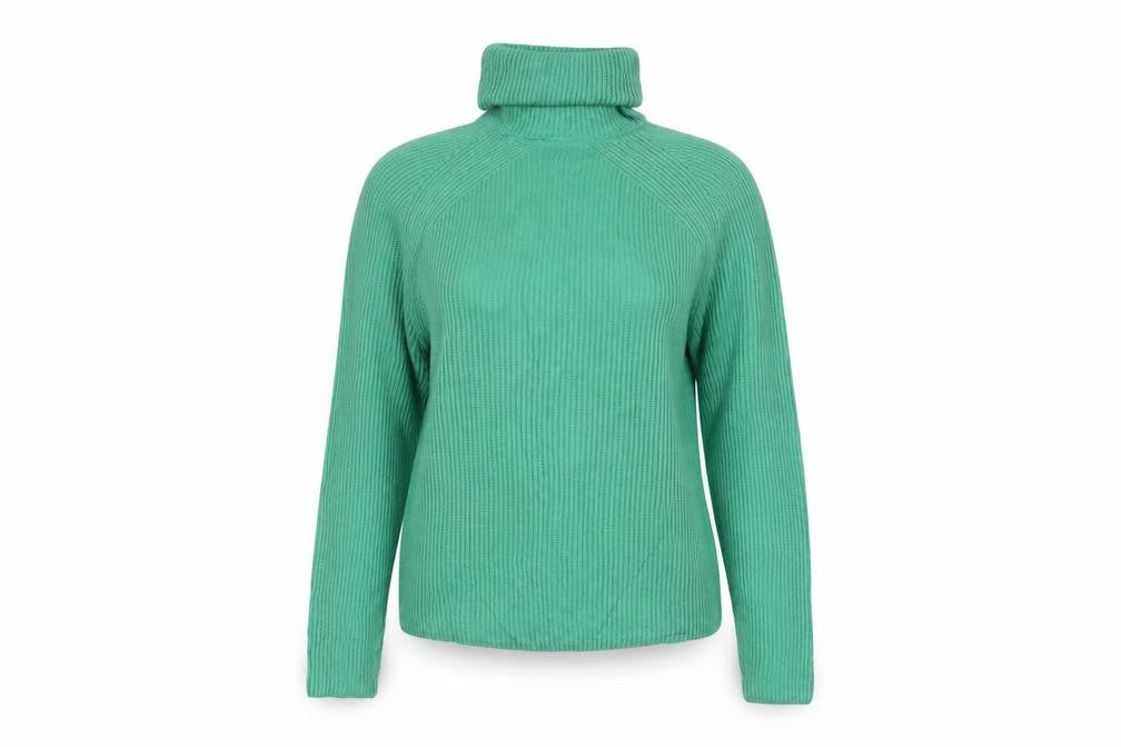 Front view of Marks & Spencer Women Green M Rib Knit Roll Neck Jumper