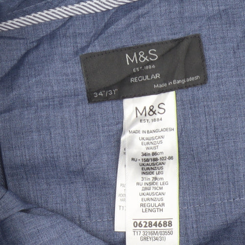 Marks and Spencer Men’s Grey 34/31 Regular Dress Trousers
