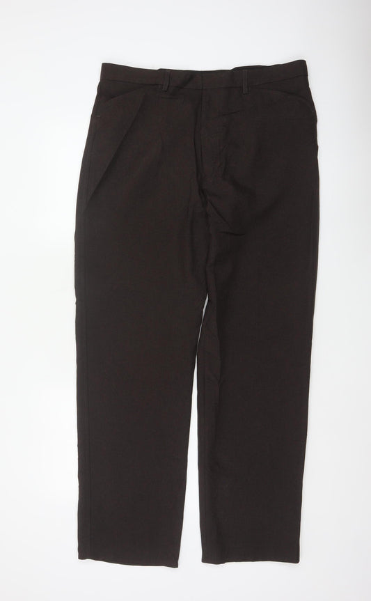 Farah Men's Black 36 L33 Straight Flat Front Dress Trousers Smart Formal
