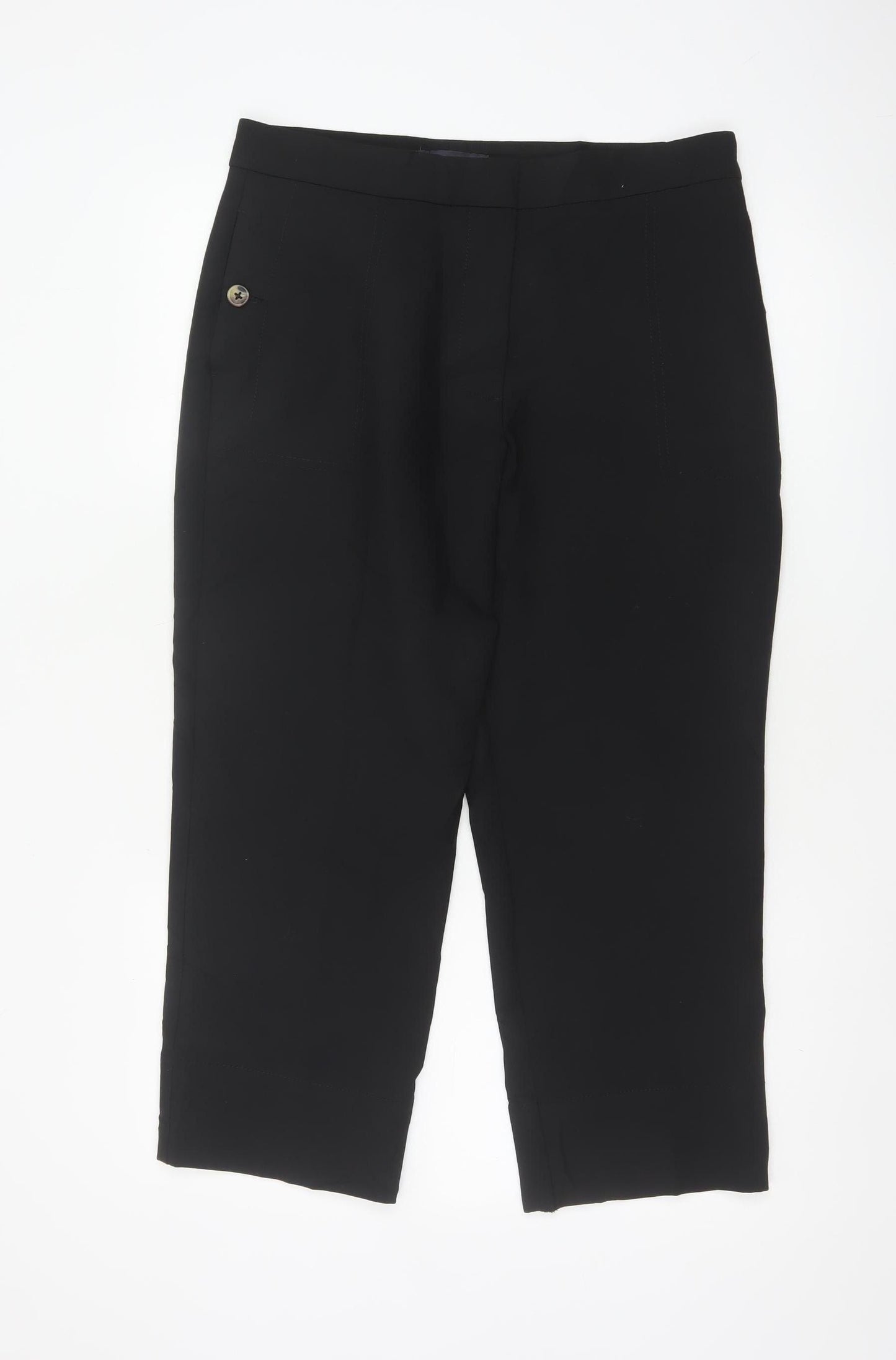 M&S Women's Black UK 12 Short Straight Leg Smart Trousers Pockets
