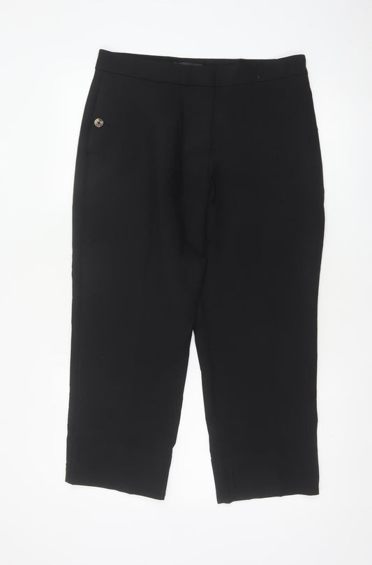 M&S Women's Black UK 12 Short Straight Leg Smart Trousers Pockets