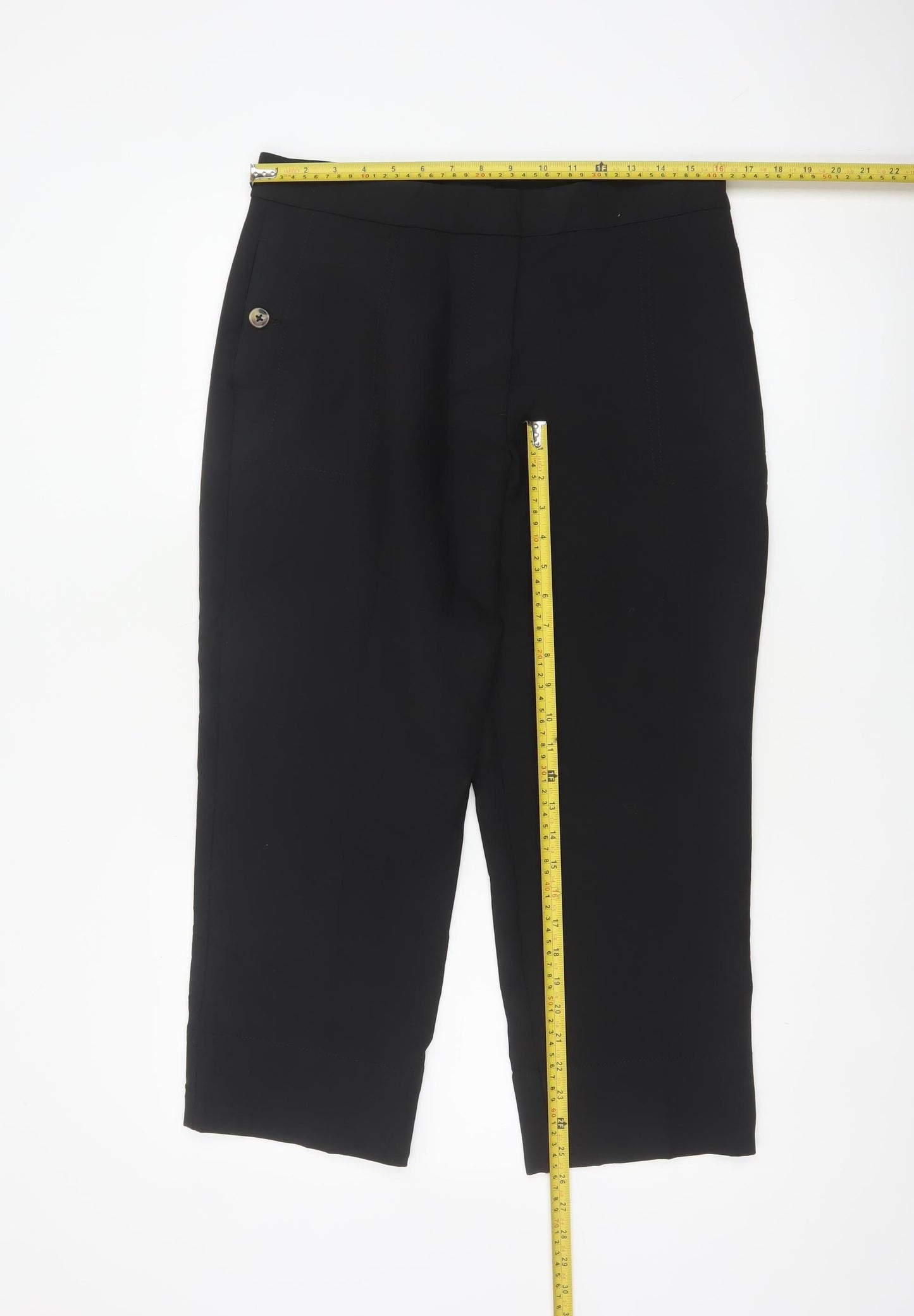M&S Women's Black UK 12 Short Straight Leg Smart Trousers Pockets