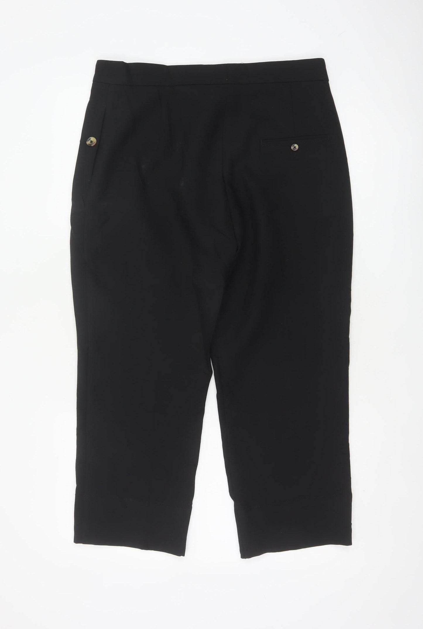 M&S Women's Black UK 12 Short Straight Leg Smart Trousers Pockets