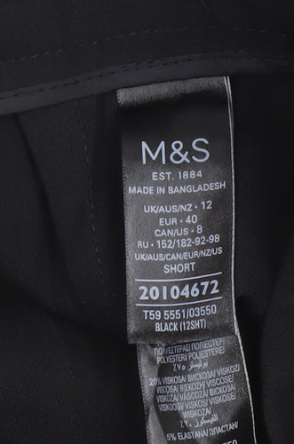 M&S Women's Black UK 12 Short Straight Leg Smart Trousers Pockets