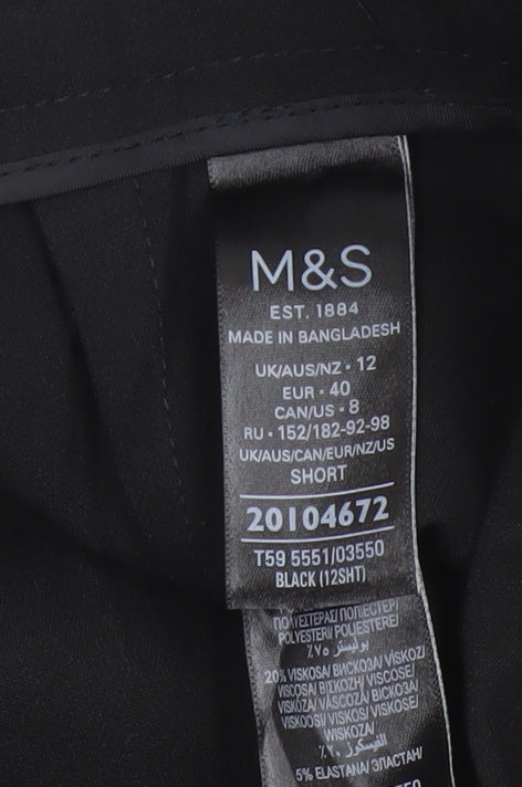 M&S Women's Black UK 12 Short Straight Leg Smart Trousers Pockets