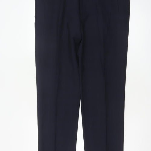 Marks & Spencer Men Blue 34 31 Tailored Wool Blend Dress Trousers