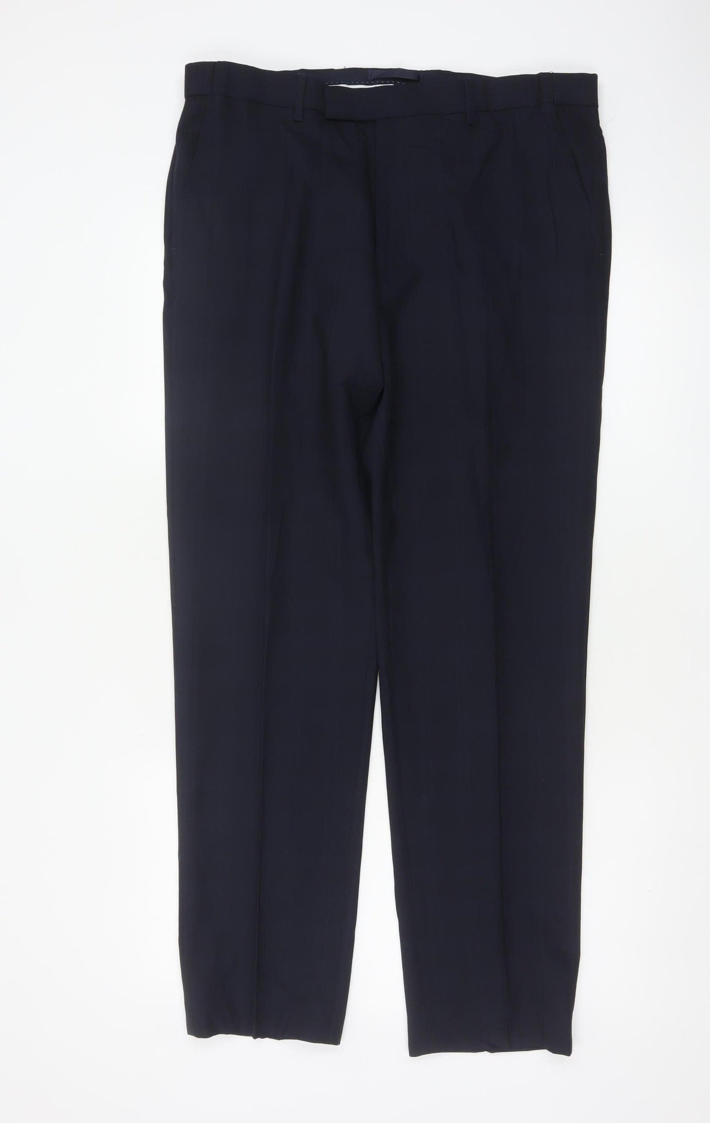 Marks & Spencer Men Blue 34 31 Tailored Wool Blend Dress Trousers