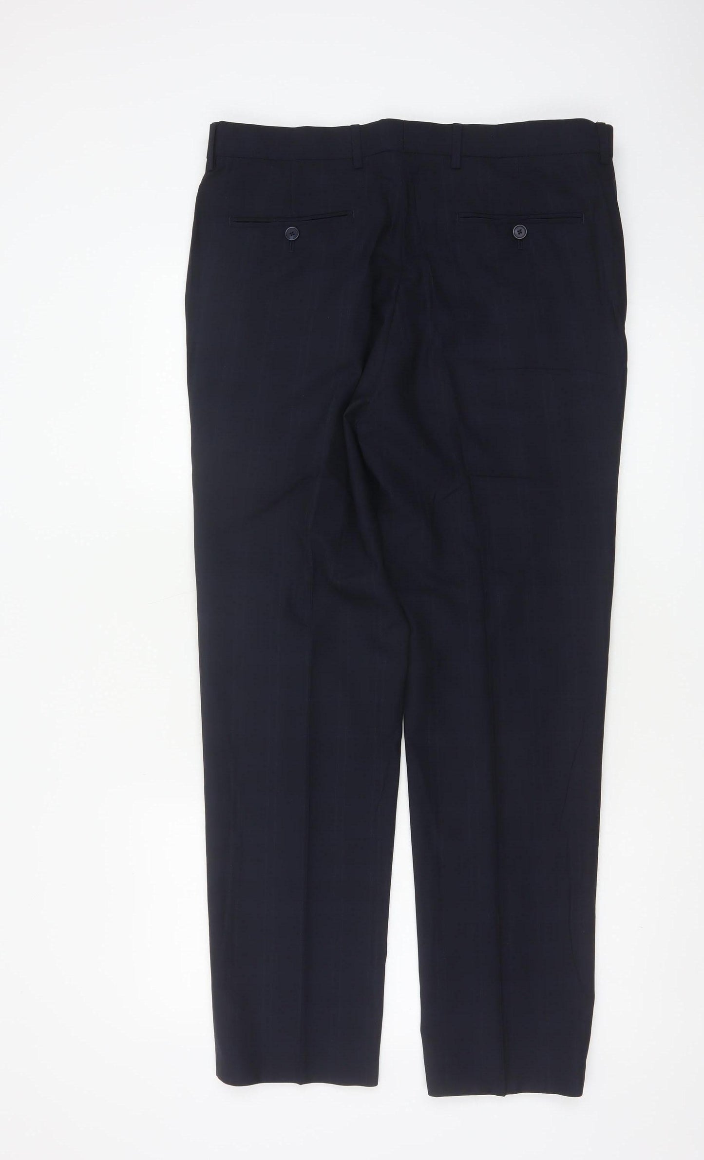 Marks & Spencer Men Blue 34 31 Tailored Wool Blend Dress Trousers