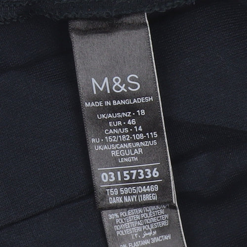 Marks & Spencer Women’s Navy UK 18 Regular Straight Stretch Trousers
