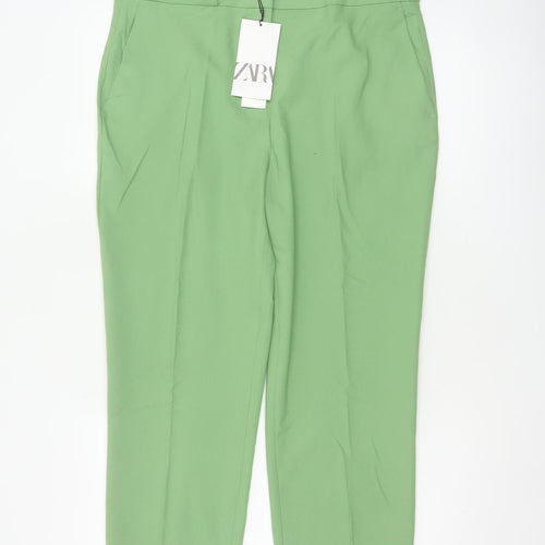 Zara Women Green UK 14 Tailored Tapered Dress Trousers