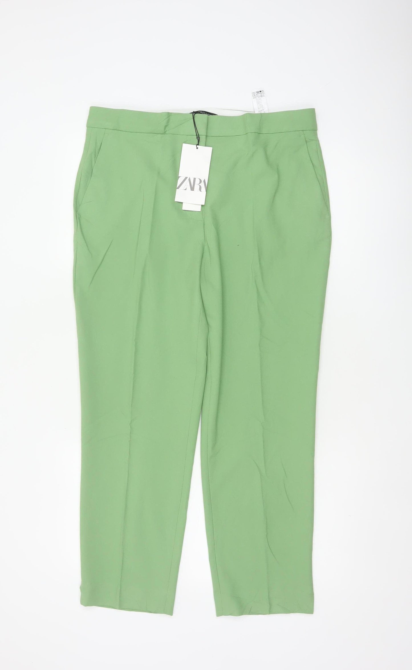 Zara Women Green UK 14 Tailored Tapered Dress Trousers
