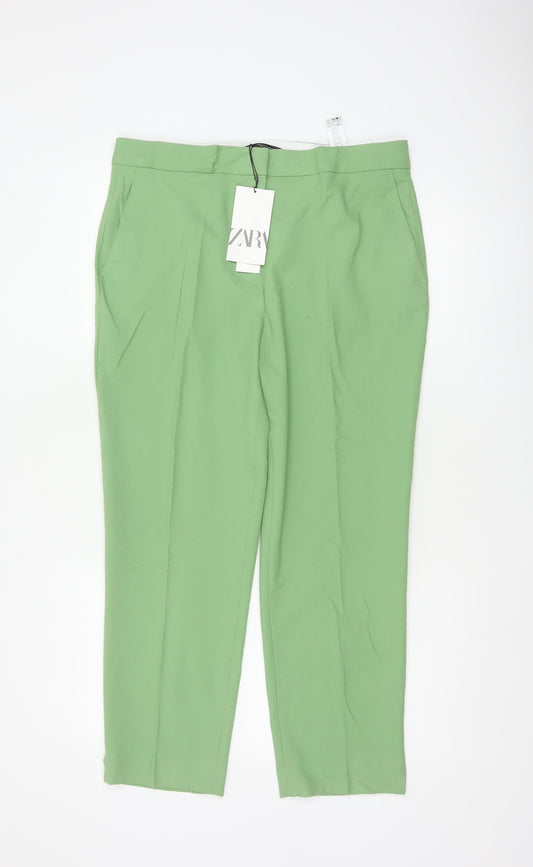 Zara Women Green UK 14 Tailored Tapered Dress Trousers