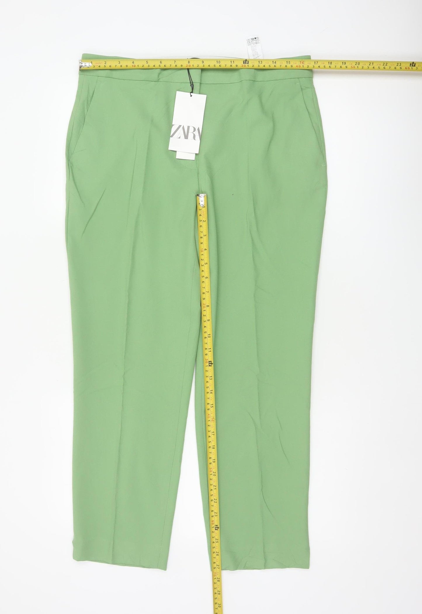 Zara Women Green UK 14 Tailored Tapered Dress Trousers