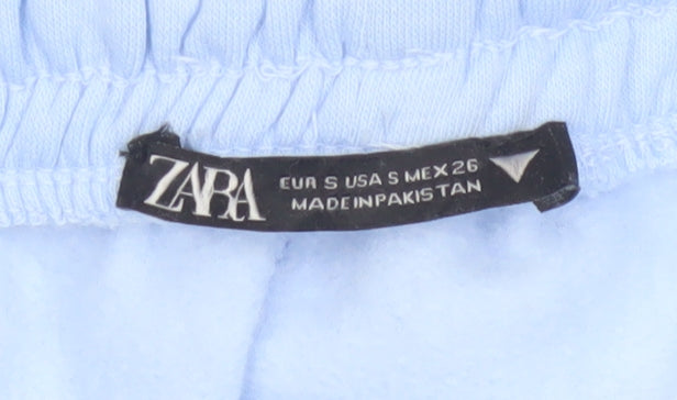 Zara Women Blue UK 8 Fleece Jogger Trousers Drawstring Cuffed