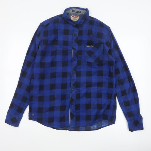 Tokyo Laundry Men's Blue Check Cotton Shirt M Long Sleeve Button-Up