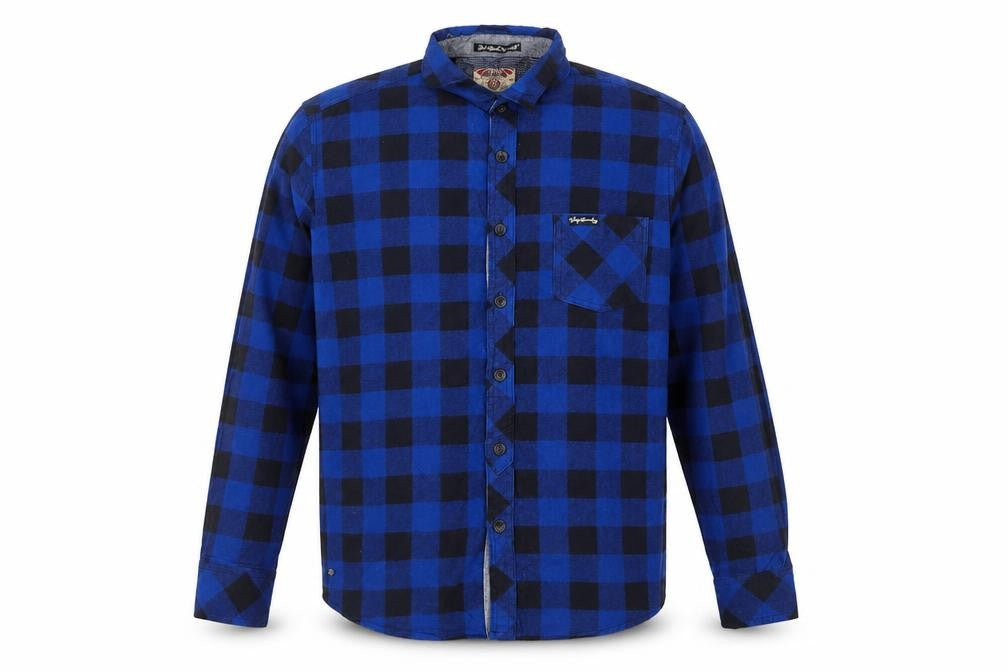 Front view of Tokyo Laundry Men's Blue Check Cotton Shirt M Long Sleeve Button-Up