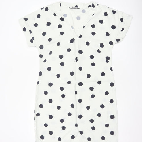 Marks and Spencer Women White Black Polka Dot UK 10 Shift Midi Dress