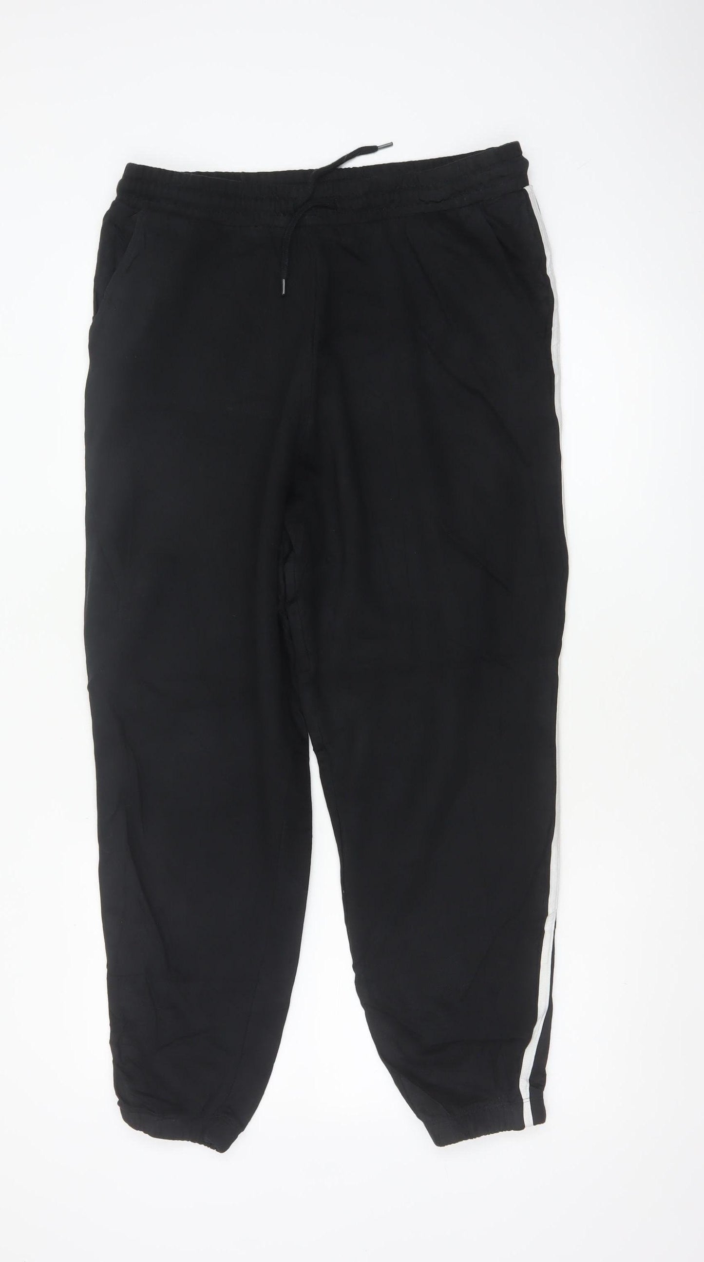 George Men’s Black S Jogger Trousers Cotton Drawstring Side Stripe 30R