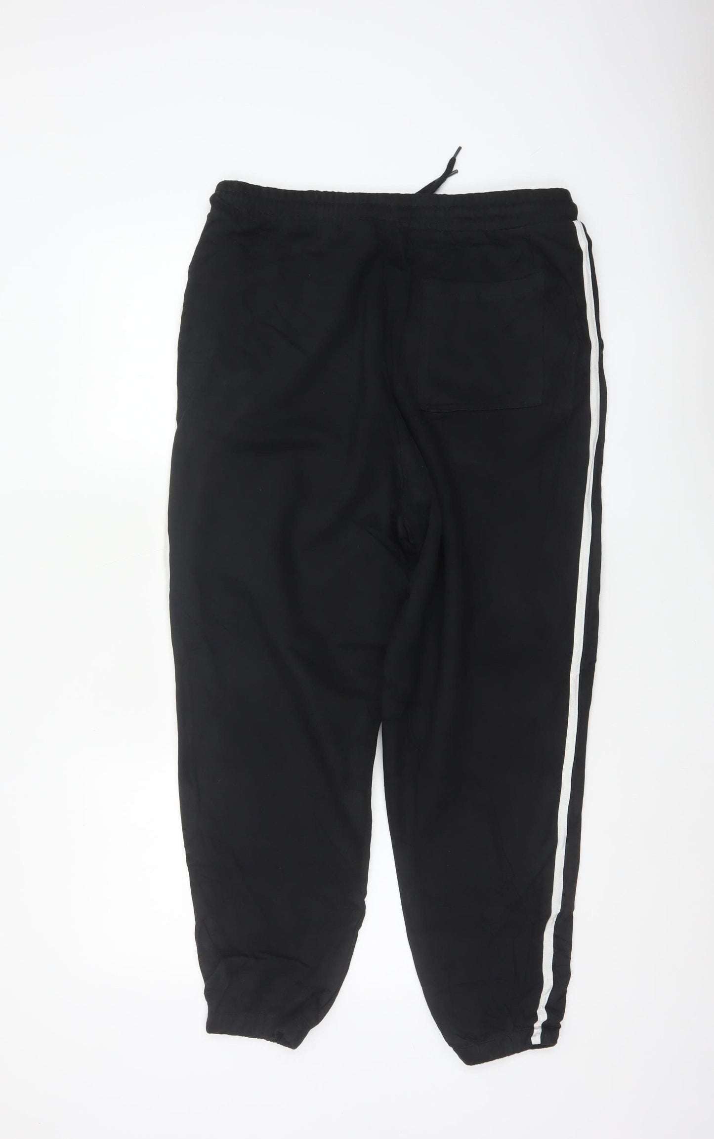 George Men’s Black S Jogger Trousers Cotton Drawstring Side Stripe 30R