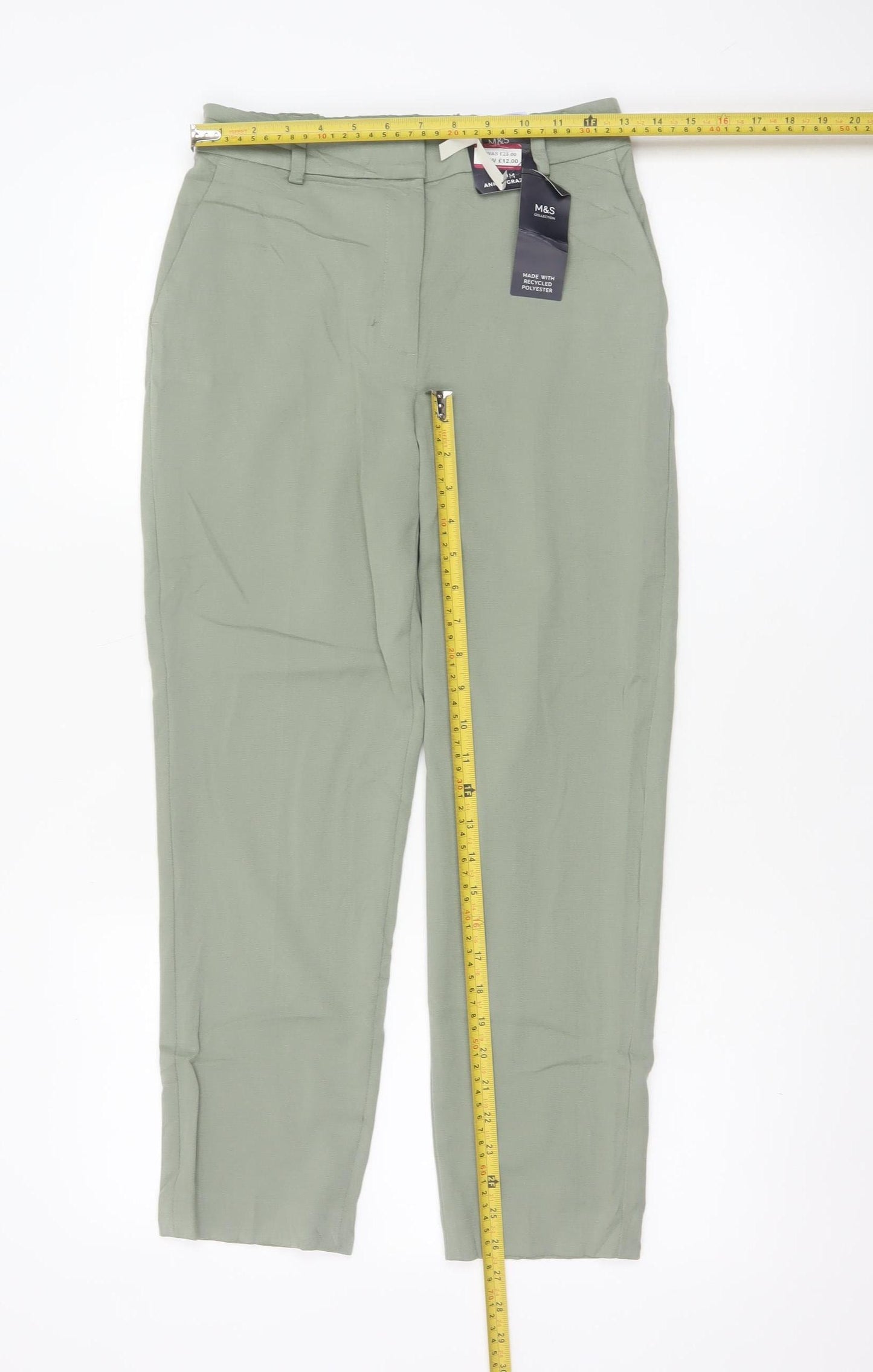 Marks and Spencer Women Green Size 8 Short Tapered Smart Trousers