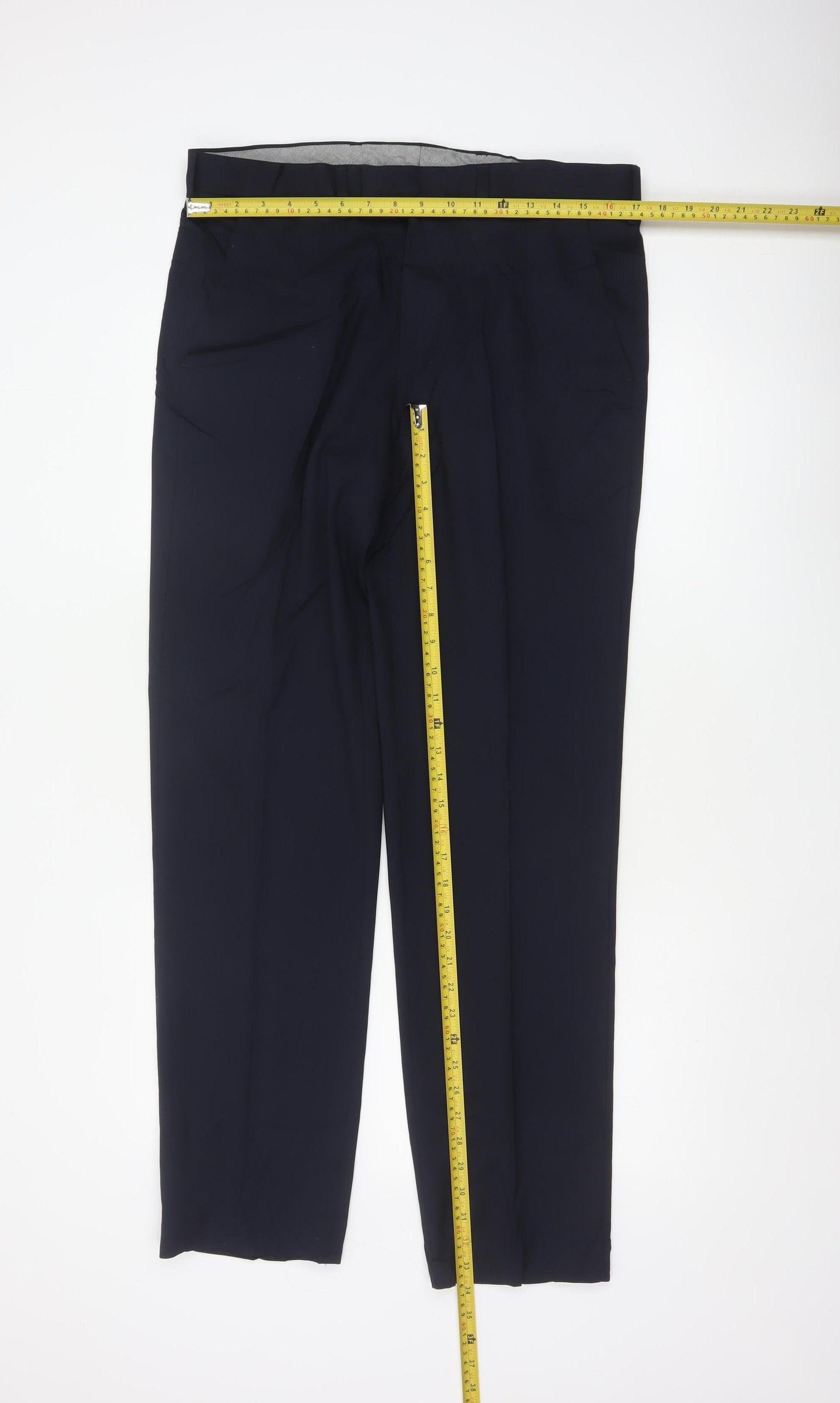 Marks and Spencer Mens Navy 34 Regular Wool Blend Straight Dress Trousers