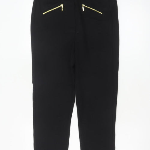 Marks and Spencer Women Black UK 10 Short Straight Zip Detail Trousers
