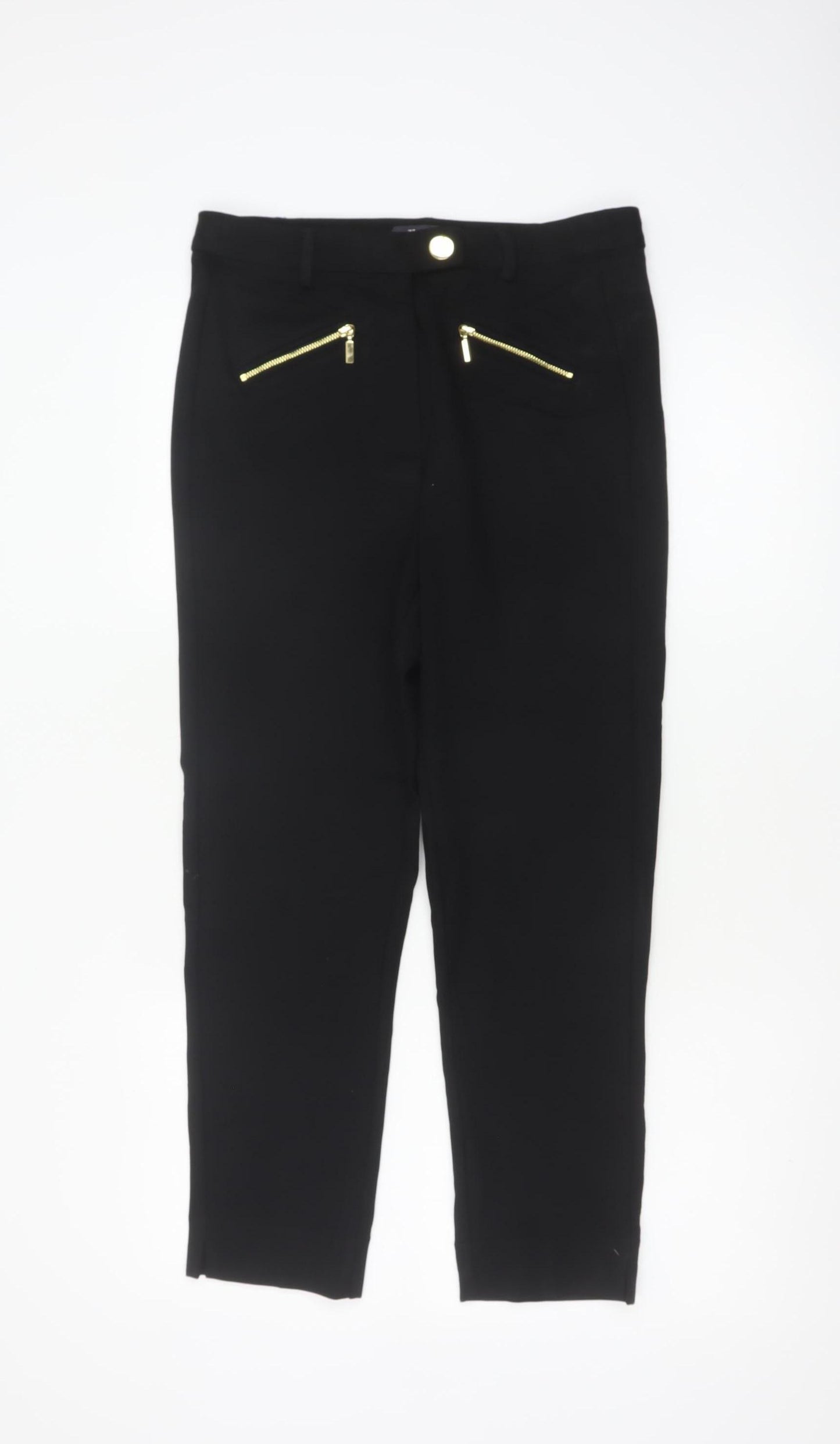 Marks and Spencer Women Black UK 10 Short Straight Zip Detail Trousers