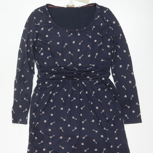 Boden Women Blue Petite UK 12 Jersey Ruched Knee Length Sheath Dress