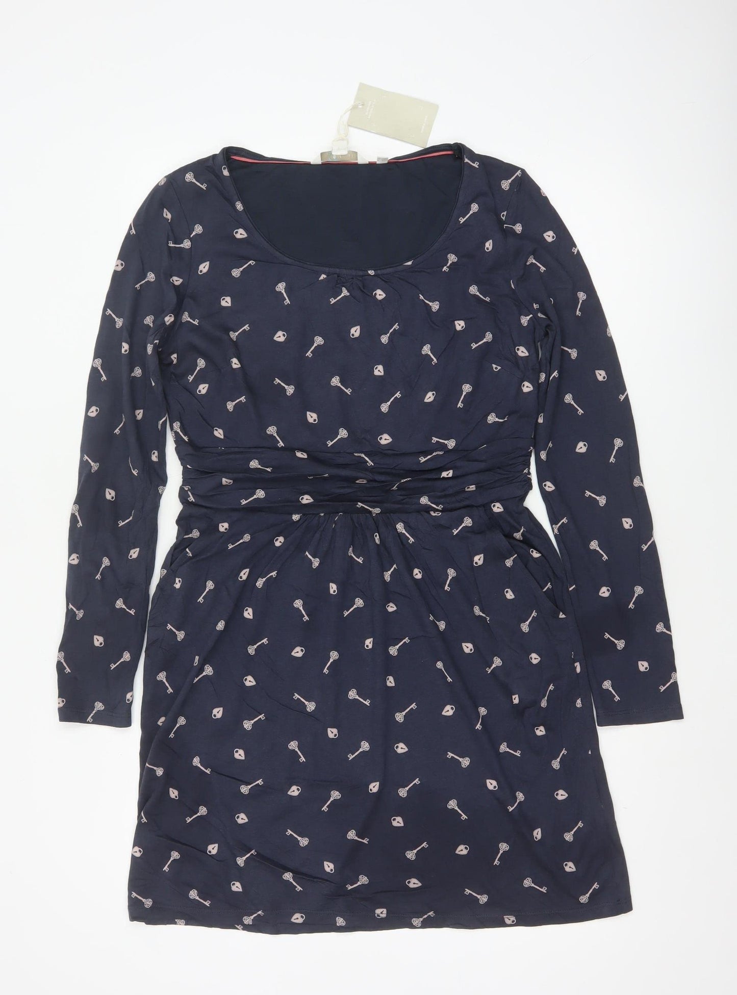 Boden Women Blue Petite UK 12 Jersey Ruched Knee Length Sheath Dress